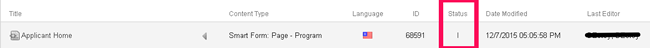Checked-in Status Example showing an 'I' in the status column
